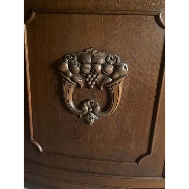 Mid 20th Century Black Forest Style Large Exquesite Carved Oak European Buffet/Sideboard With Unique Curved Glass Display Mid 20th Century For Sale - Image 5 of 18