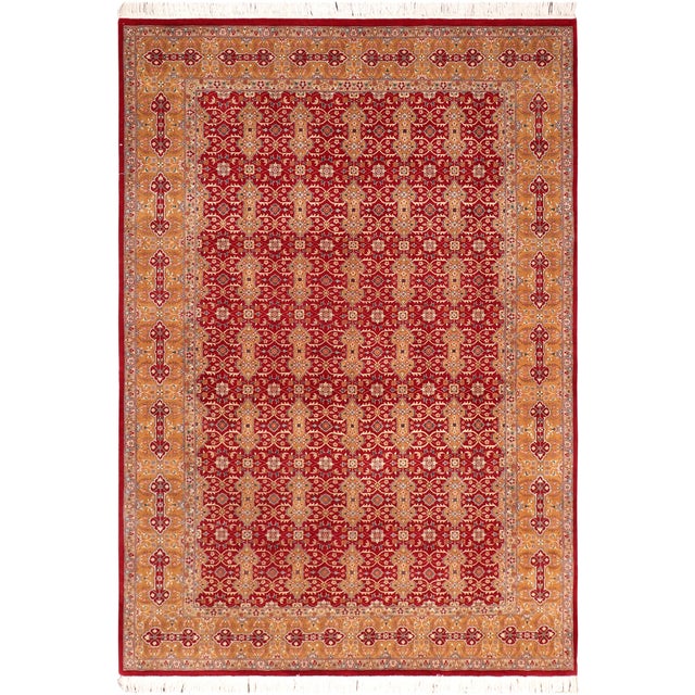 Shabby Chic 1990's Abstract Pak-Persian Red/Gold Wool Rug - 6'1'' X 9'4'' For Sale - Image 9 of 9
