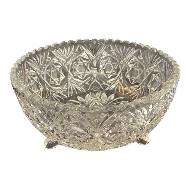 American Brilliant Cut Crystal Glass Footed Centerpiece Bowl For Sale