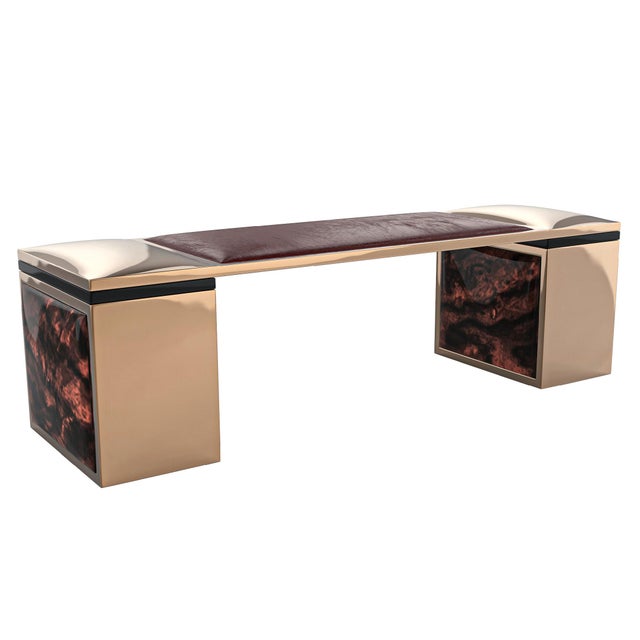 Not Yet Made - Made To Order "Incurvato" Bench With Bronze and Burl Walnut, Hand Made For Sale - Image 5 of 7