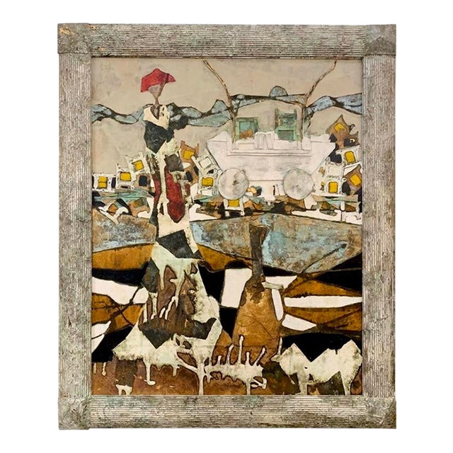 Andrea Stella "The Cart of Imagination" Gold Leaf Oil Mixed Media Painting, Figurative, Italian Contemporary Art, 2010 For Sale