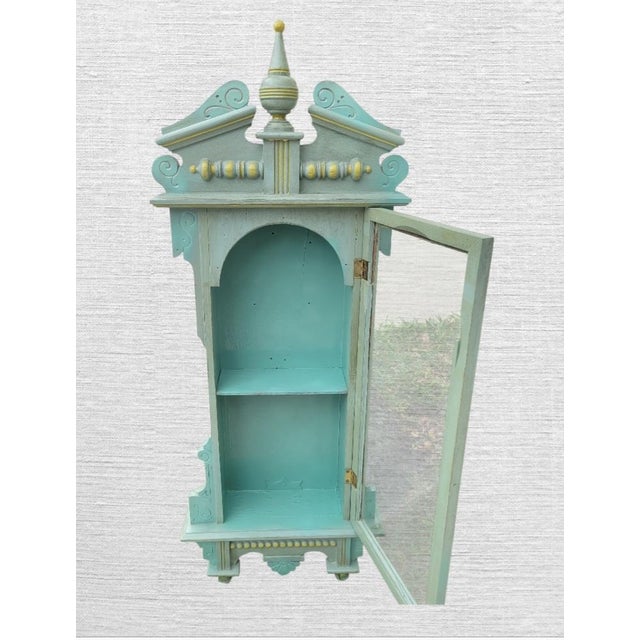 Blue ​Vintage Repurposed Architectural Clock Case Pale Seafoam Blue Curiosity Trinket Cabinet Wall Shelf For Sale - Image 8 of 12