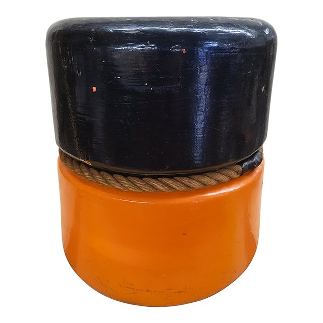 Vintage Orange & Black Fishing Buoy — 1940s–60s Wood-Fiber Maritime Float For Sale