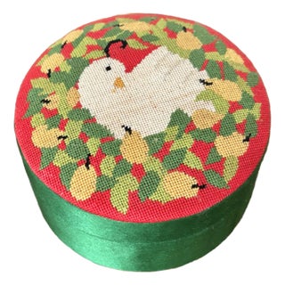 Late 20th Century Partridge and Pear Petit Point Covered Cylinder Box For Sale