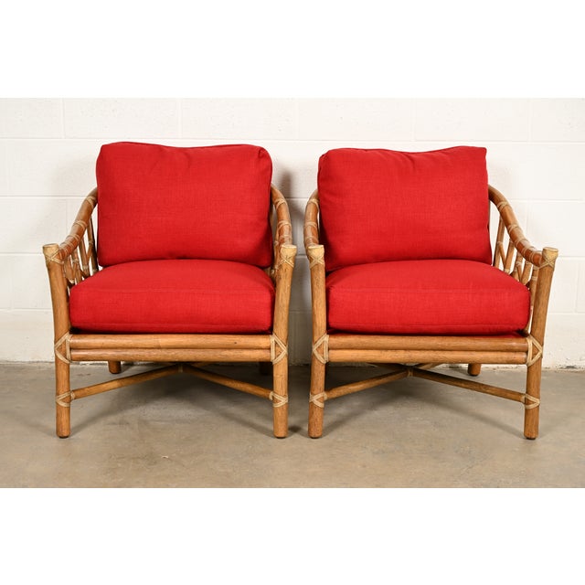 A gorgeous pair of mid-century Hollywood Regency Organic Modern club chairs or lounge chairs By McGuire of San Francisco...