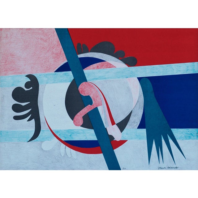 Red Abstract - Original Lithograph by G.F. Raimondi - 1970s 1970s For Sale