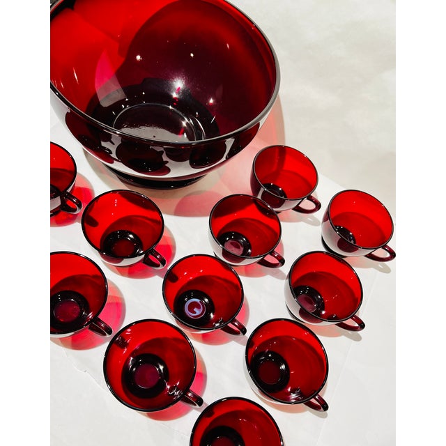 Vintage MCM Anchor Hocking Royal Ruby Red Punch Bowl and Cups - Set of 12 Cups For Sale - Image 10 of 12