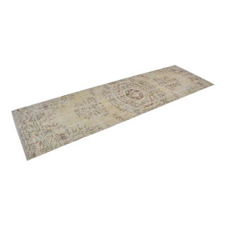 Vintage Hand-Knotted Turkish Runner, Detailed Cream and Yellow Anatolian Rug For Sale