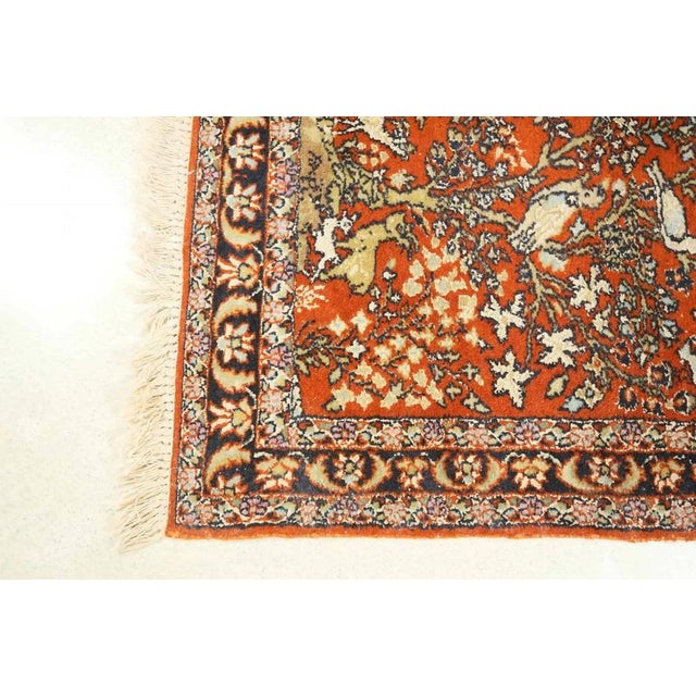 Hand-knotted Persian Ghoum rug / mat. Silk on cotton warp. Beautiful motif of the tree of life with birds. High density of...