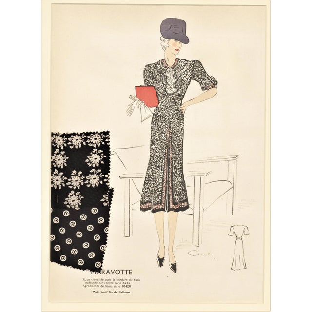 1930s 1930's Large Hand-Colored Fashion Design With Swatches, Matted For Sale - Image 5 of 5