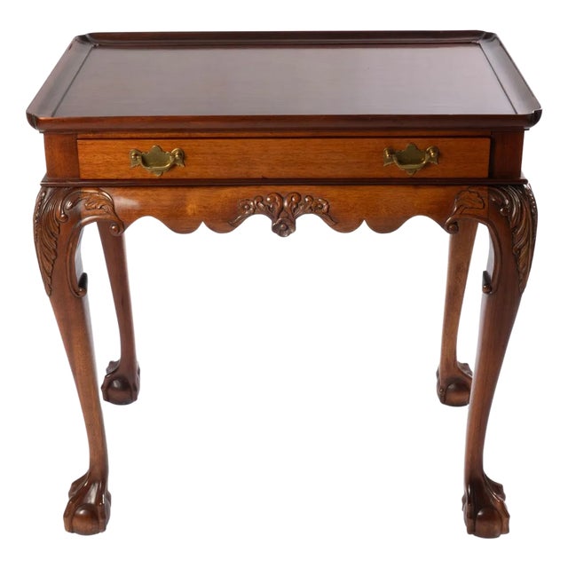 Carved Ball and Claw Foot Mahogany One Drawer Tea Table For Sale