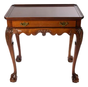 Carved Ball and Claw Foot Mahogany One Drawer Tea Table