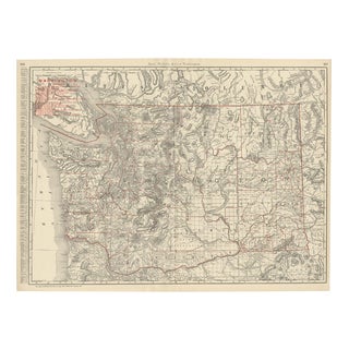 Antique Map of Washington State, The Evergreen State from Rand McNally, 1899 For Sale