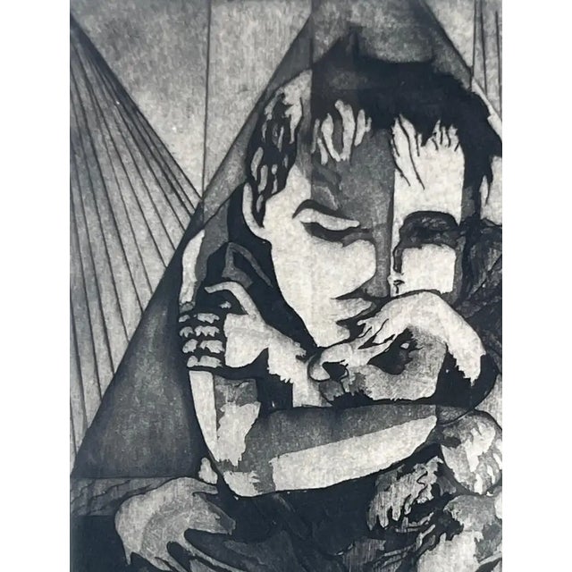 Figurative Abstract Etching on Paper Titled Companions by Jospeh Passalacqua 1950's For Sale - Image 4 of 9