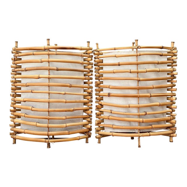 Vintage Stacked Bamboo Lantern Lamps - A Pair For Sale