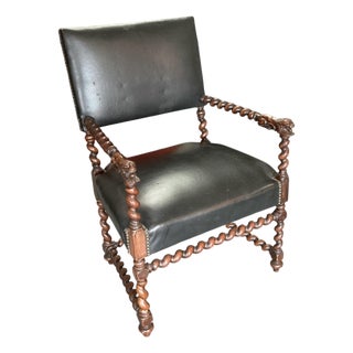 Antique Barley Twist Carved Lion Arm Chair For Sale