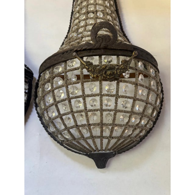 French 1930s French Basket Sconces (Crystal Empire Sconces), Set of 2 For Sale - Image 3 of 5