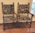 Pair of mid 19th century Flemish Baroque walnut arm chairs upholstered with 17th c tapestry. Carved arms and legs, H-form...