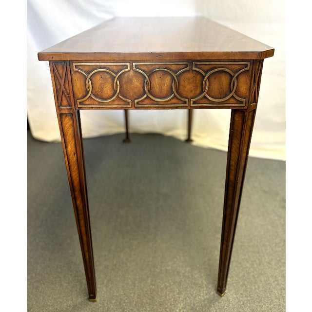 Theodore Alexander Mahogany Console Table With Center Drawer and Circular Pattern Apron For Sale - Image 14 of 17