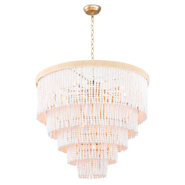 Wood Regina Andrew Waterfall White Bead Chandelier For Sale - Image 7 of 7