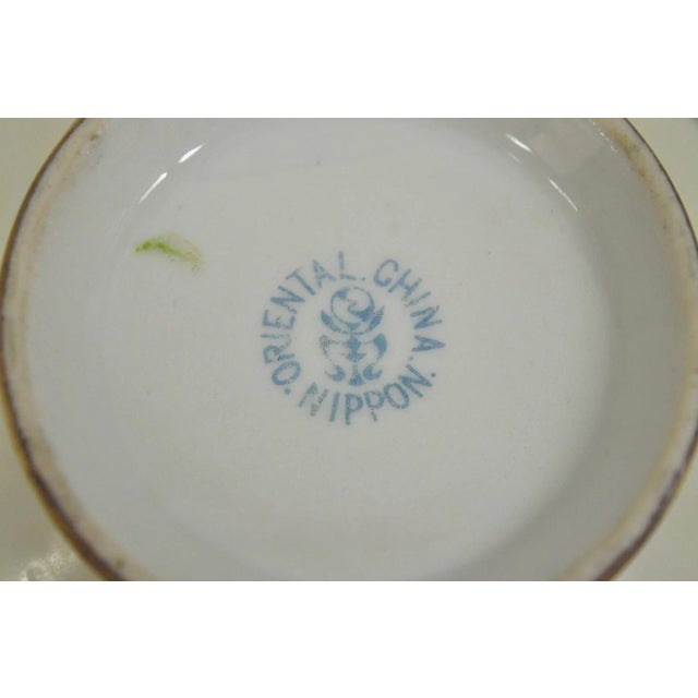 Antique Nippon Hand Painted Gold Gilt Porcelain Green Moriage Covered Sugar Bowl For Sale - Image 14 of 16