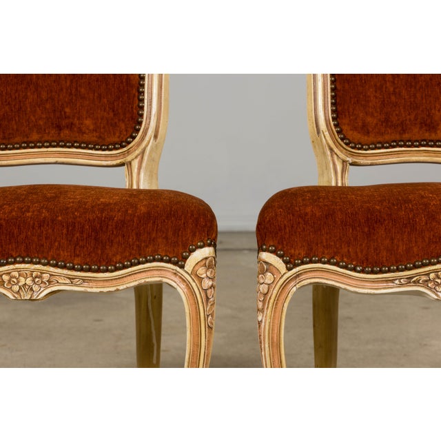 Antique French Louis XV Style Painted Dining Chairs in Rust Fabric - Set of 6 For Sale In New York - Image 6 of 18