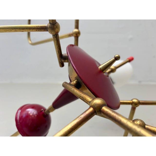 Sputnik Ceiling Light with Brass Frame and Opal Glass, 1950s For Sale - Image 9 of 13