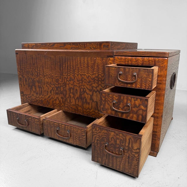 Contemporary Japanese Wooden Hibachi Tea Cabinet with Drawers, 1920s For Sale - Image 3 of 14