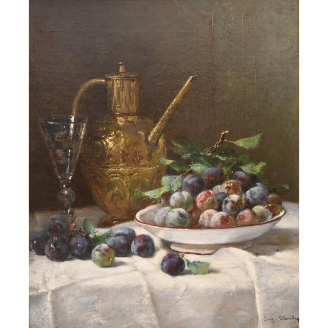 Eugène Claude, Still Life with Plums and Fruit, 1800s, Oil on Canvas For Sale - Image 3 of 11