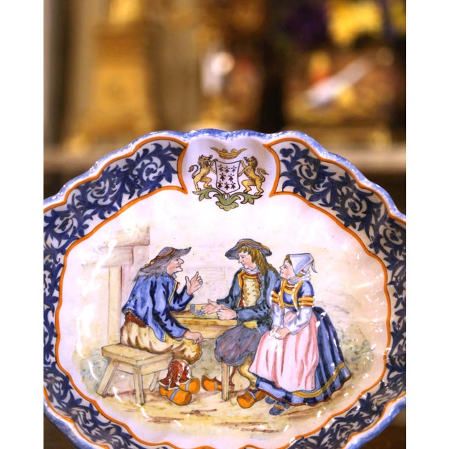 French 19th Century French Painted Faience Porquier Beau Quimper Wall Bowl / Vide-Poche For Sale - Image 3 of 7