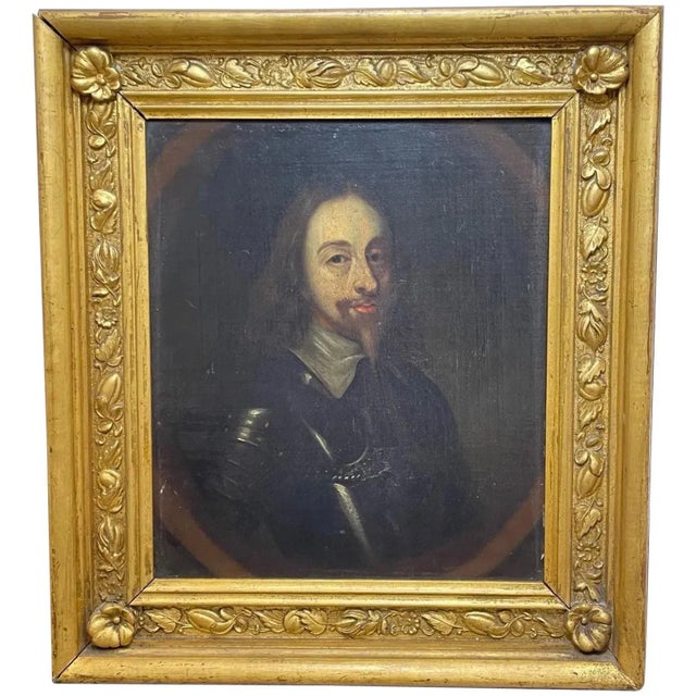 British 17th Century Oil Painting Portrait of Royal Monarch King Charles 1st Wearing Armour For Sale - Image 13 of 13