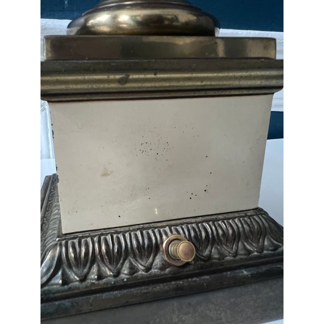 Metal Vintage Stiffel Enameled Brass Table Lamps With Scalloped Shades — Elegant Neoclassical Form - a Pair For Sale - Image 7 of 18