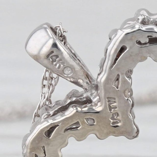 Modern 0.37ctw Diamond Open Heart Pendant Necklace 14k White Gold 18" Rope Chain For Sale - Image 3 of 6