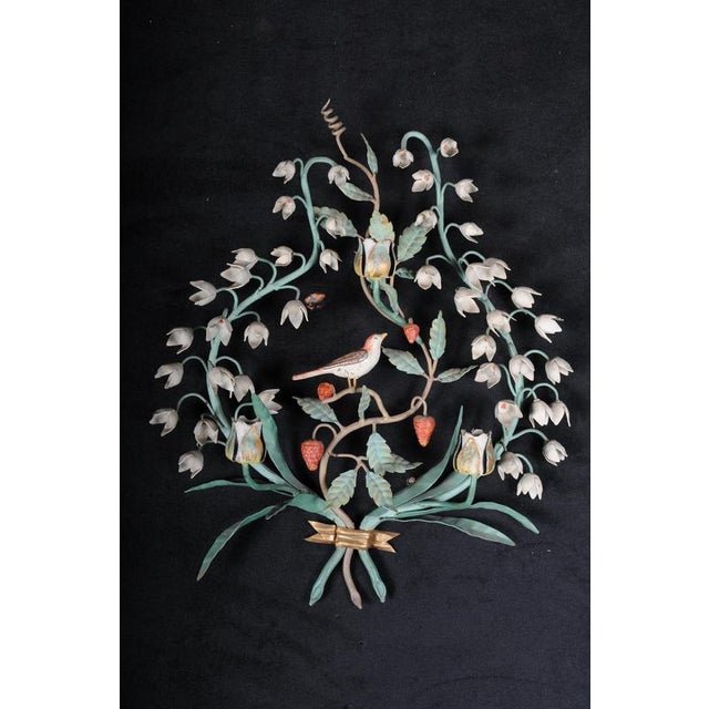 Antique Painted Wrought Iron Wall Candleholders with Lily of the Valley, Set of 2 For Sale - Image 3 of 18