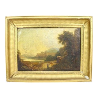 Oil on Canvas Landscape Painting With Original Gilt Wood Frame 19thC For Sale
