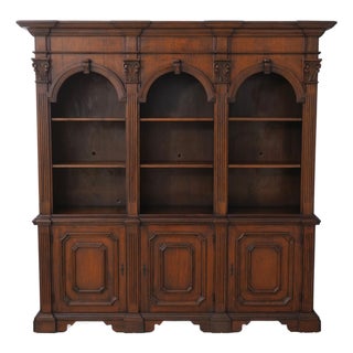 Italian 2 Piece Walnut Large Open Bookcase For Sale