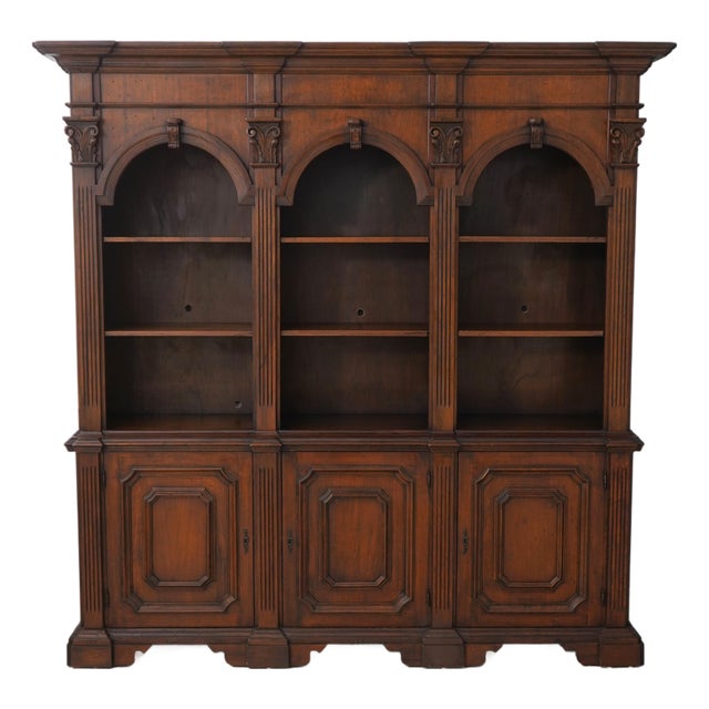 Italian 2 Piece Walnut Large Open Bookcase For Sale