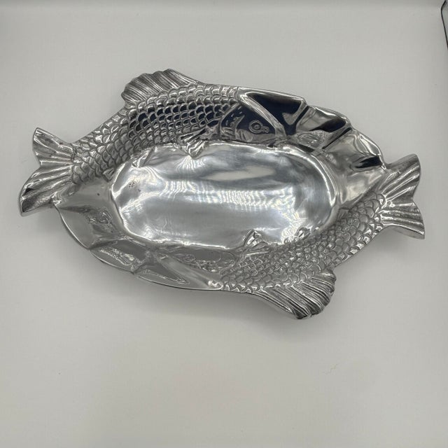 Vintage Sculptural Cast Aluminum Double Fish Serving Platter For Sale In Richmond - Image 6 of 7