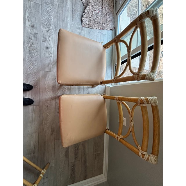 Sand Vintage Authentic McGuire Bamboo/Rattan/Leather Dining Room Set. Circa Late 1990’s. For Sale - Image 8 of 12