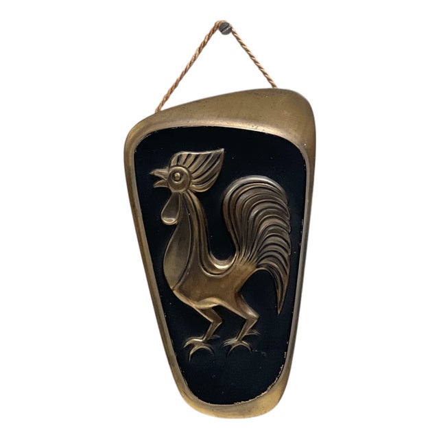 Mid-Century Modern Brass Rooster Wall Relief, West Germany, 1950s For Sale