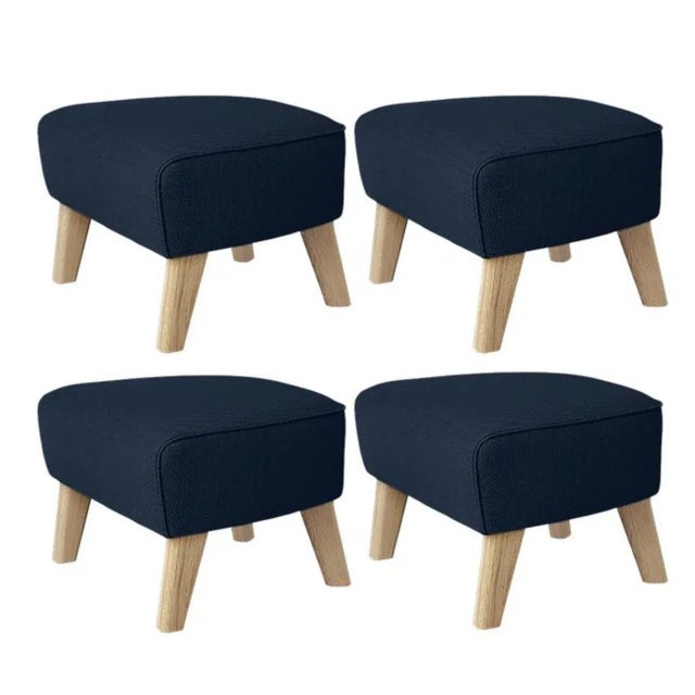 Set of 4 blue and natural oak Sahco zero footstool by Lassen Dimensions: w 56 x d 58 x h 40 cm Materials: Textile Also...