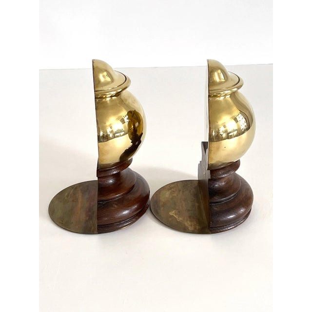 Traditional Sarreid Finial Brass and Wood Bookends For Sale - Image 3 of 13