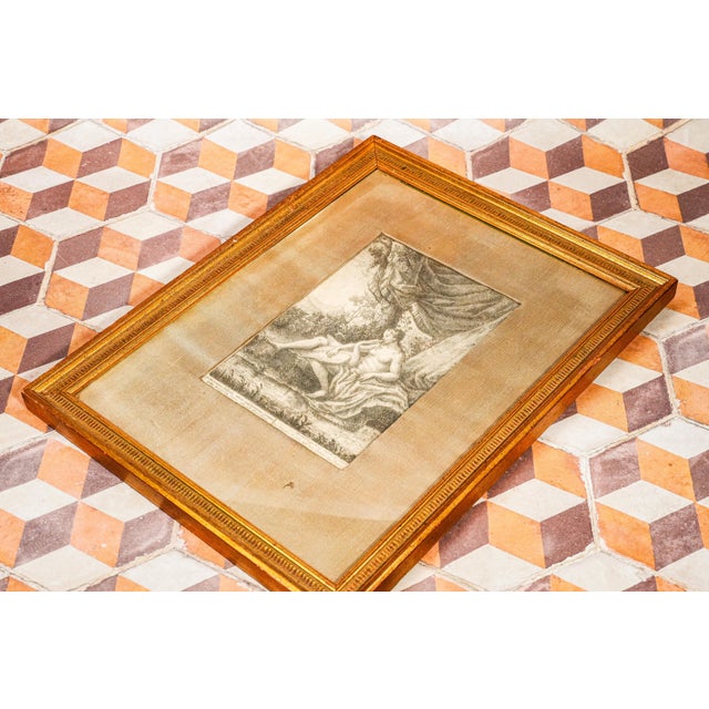 Gold Neoclassical Antique 18th-Century Engraving Print Nude Woman Swan Gilt Frame For Sale - Image 8 of 9