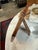 Striking vintage picture frame handcrafted from amber-toned shell inlay and intersecting brass bands. Its sculptural...
