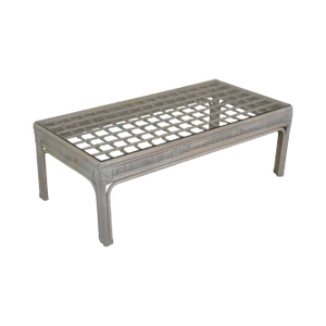 Vintage White Wash Rattan Glass Top Coffee Table