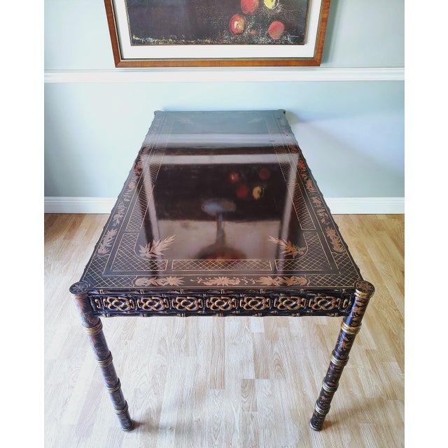 Wood 1960s Hollywood Regency Chinoiserie Lacquered Decorated Desk For Sale - Image 7 of 18