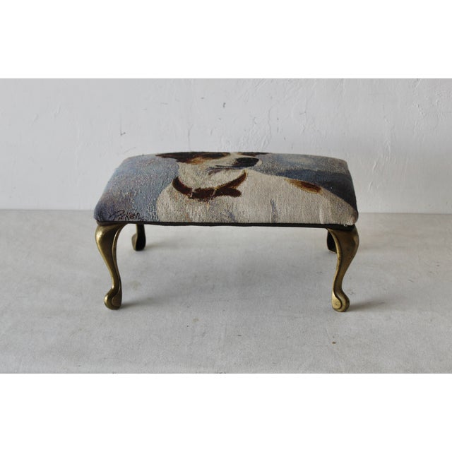 Vintage Jack Russel Tapestry Upholstered Cast Brass Cabriole Legs Foot Stool. Good looking dog tapestry brass legs foot...