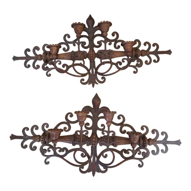 1970s Horizontal Iron Wall Sconces - A Pair For Sale