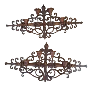 1970s Horizontal Iron Wall Sconces - A Pair
