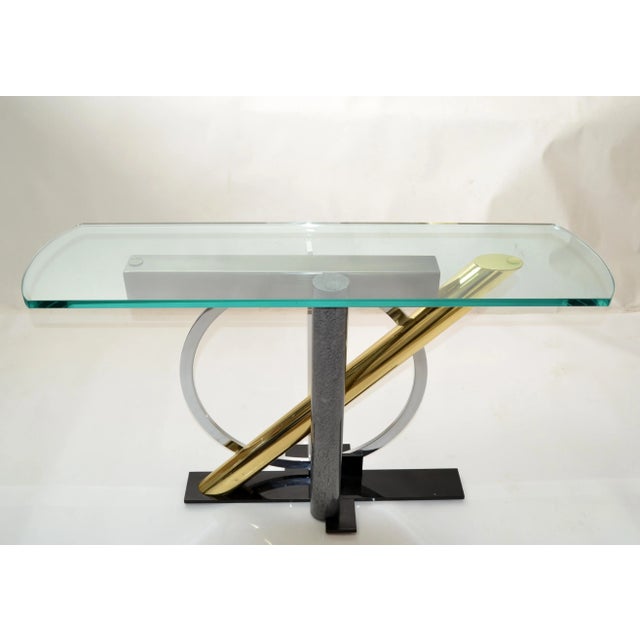 Kaizo Oto Design Institute of America Console Glass Table Brass, Steel, Chrome For Sale - Image 13 of 13